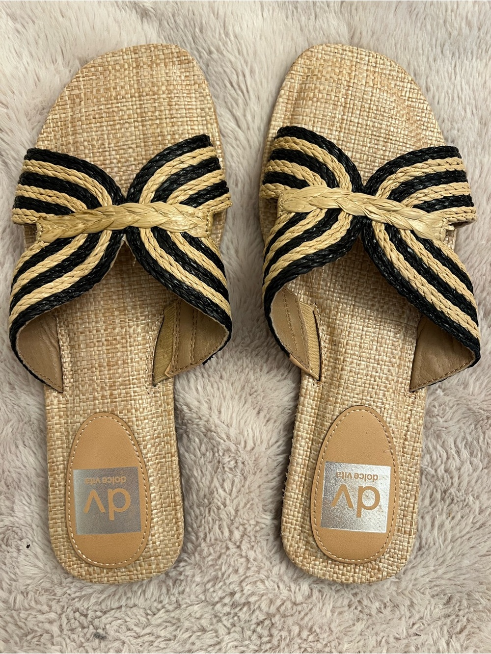 DV by Dolce Vita Black and Natural Braided Knot Slide Sandals